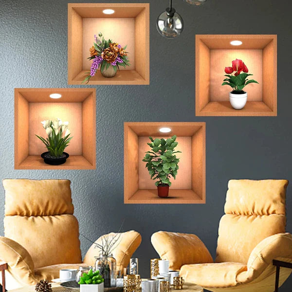3D flower pot look wall stickers (set of 4 pieces) Myle Cart