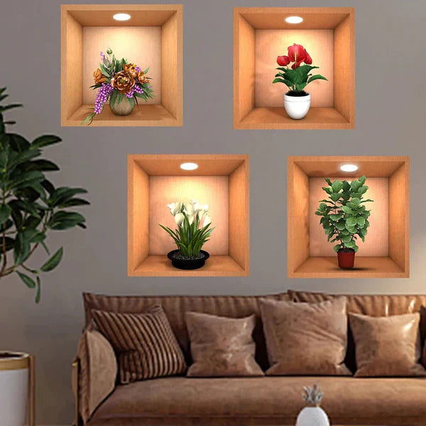 3D flower pot look wall stickers (set of 4 pieces) Myle Cart