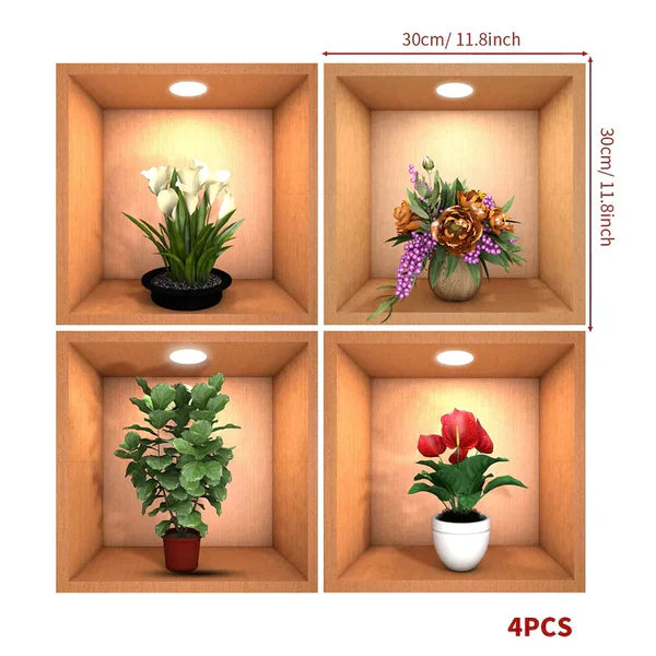 3D flower pot look wall stickers (set of 4 pieces) Myle Cart