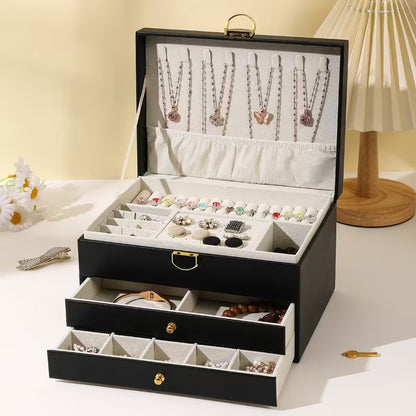 Luxury Jewelry Organizer Box with Lock – Velvet Lined Storage for Rings, Earrings, Necklaces & Watches (1–3 Layer Options) (Only Empty Box)