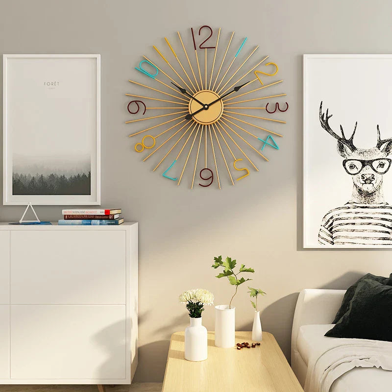 Imported Metallic Rod Golden and colorful digit wall Clock Myle Cart