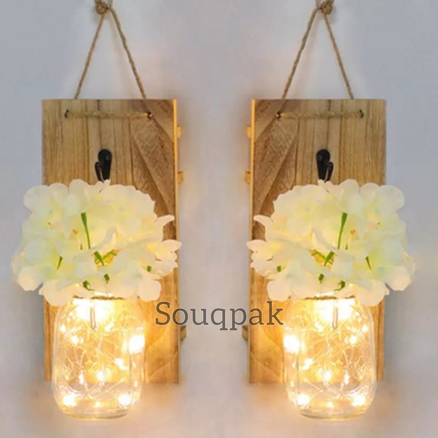 Flower Garland Jar home decoration flower led jar with wooden hanging Myle Cart