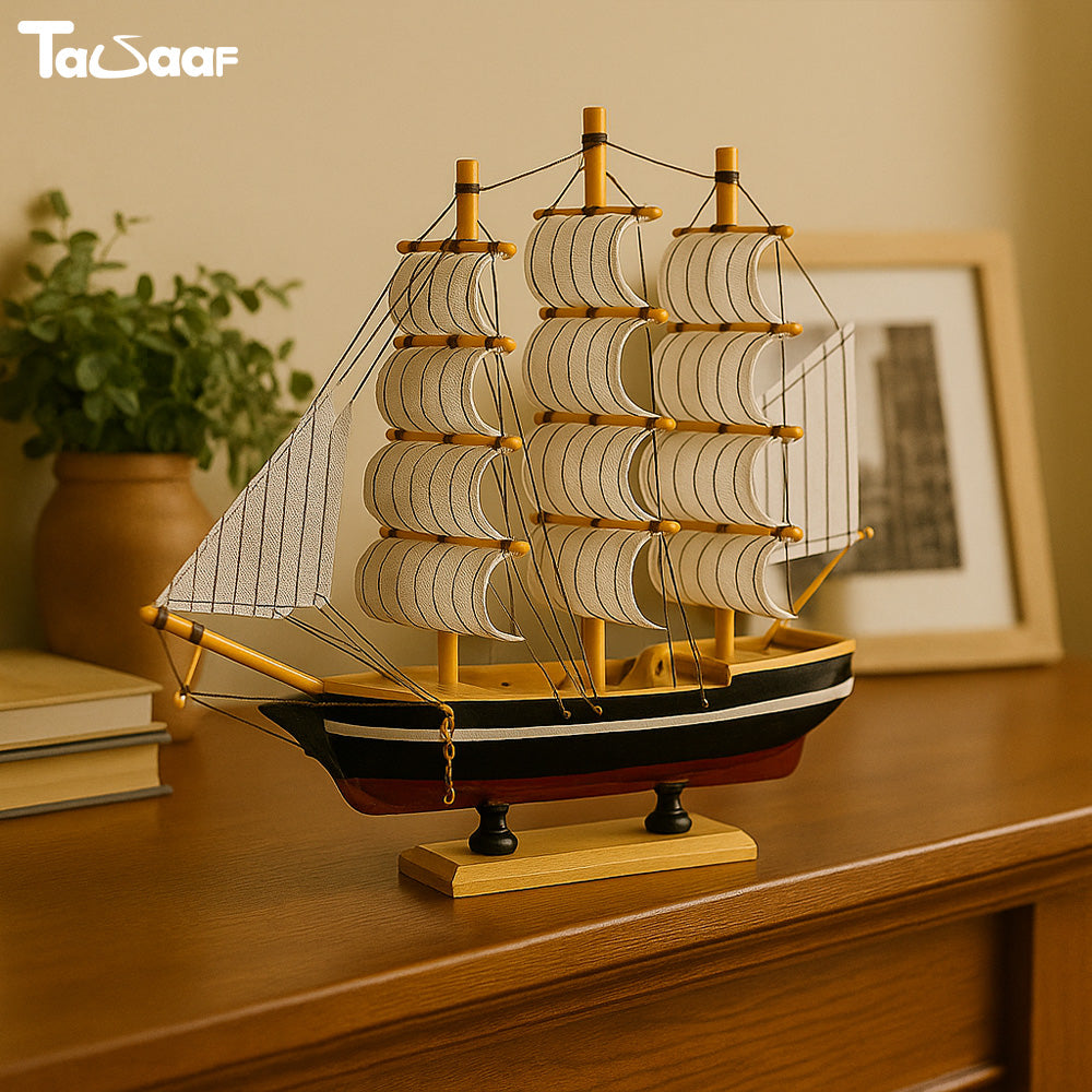 Elegant Wooden Sailing Ship Model Set – Nautical Home Décor