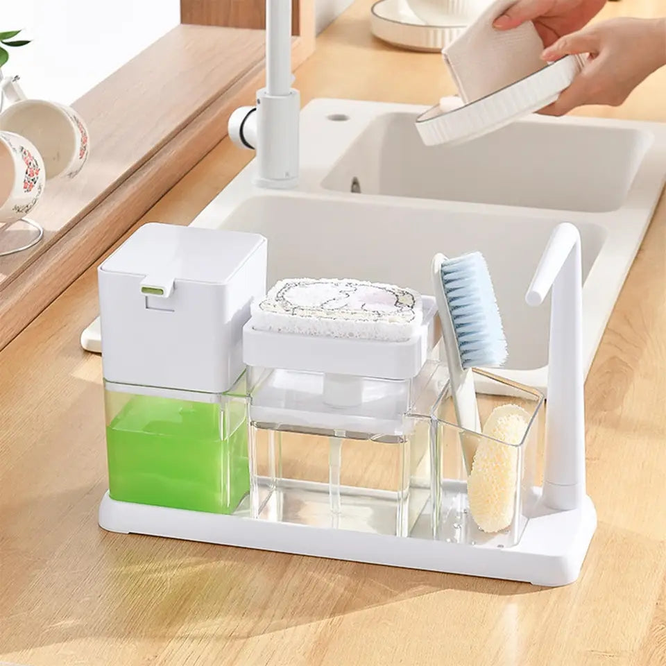 3 in 1 Kitchen soap dispenser - Hand cleaner soap jar with brush organizer Myle Cart