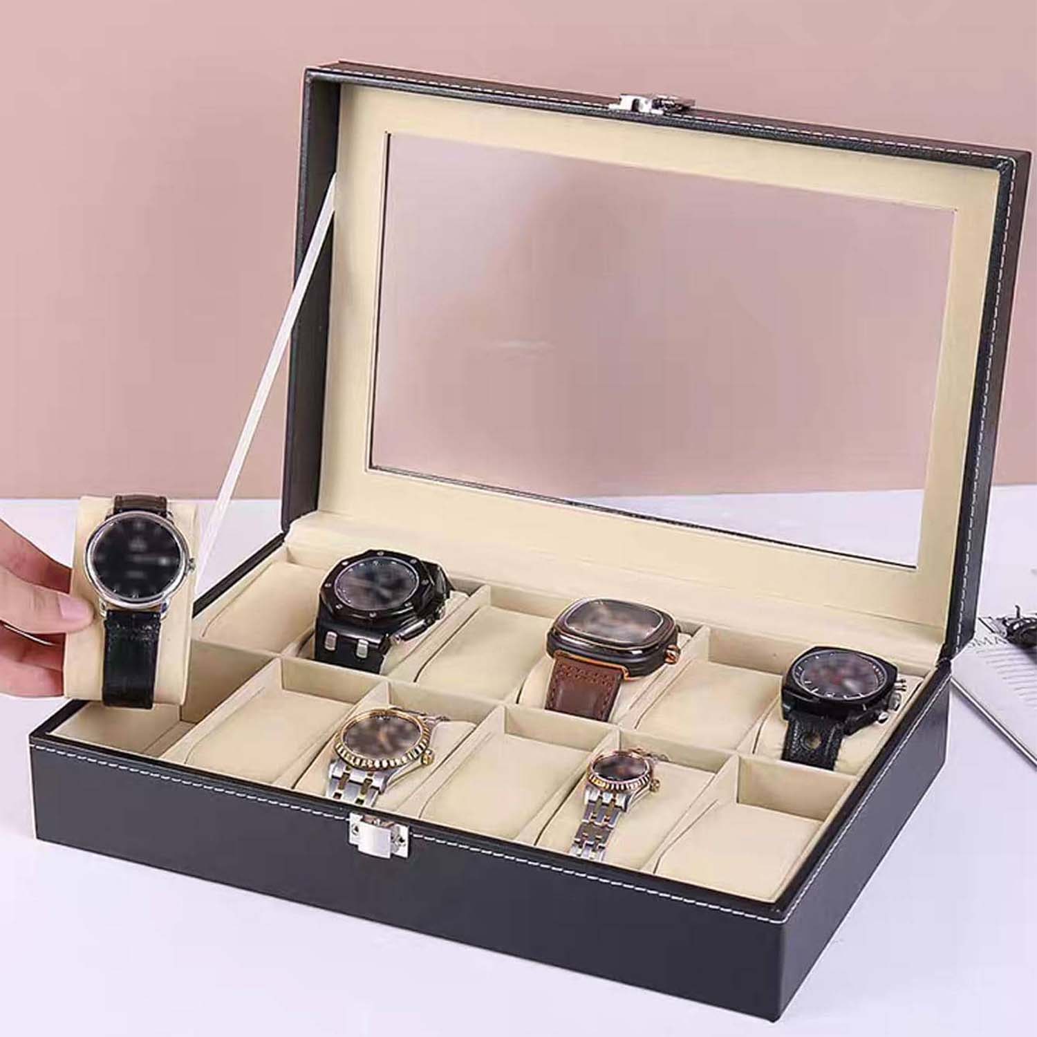 12 Grid Watch organzier in rectagular shape in best quality leather material. Myle Cart