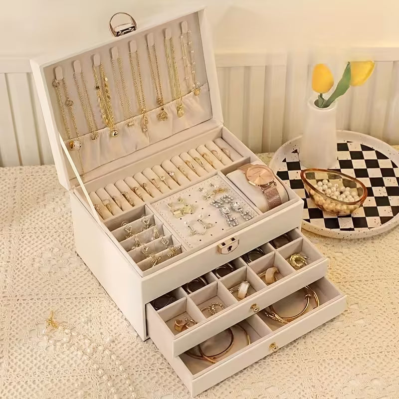 Luxury Jewelry Organizer Box with Lock – Velvet Lined Storage for Rings, Earrings, Necklaces & Watches (1–3 Layer Options) (Only Empty Box)