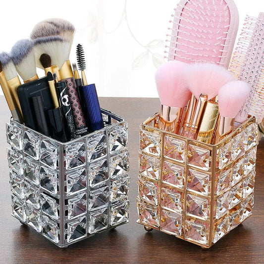 Crystal brush holder in golden color Myle Cart