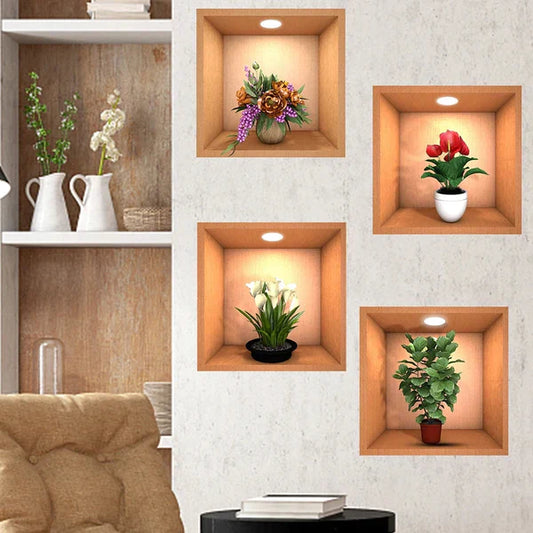 3D flower pot look wall stickers (set of 4 pieces) Myle Cart