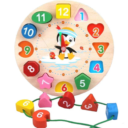 Montessori Cartoon Animal Educational Wooden тетрис Classic Toy Beaded Geometry Digital Clock Puzzles Gadgets Matching Children Myle Cart