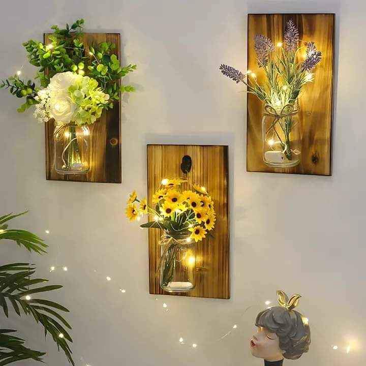 Flower Garland Jar home decoration flower led jar with wooden hanging Myle Cart