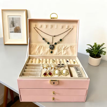 Luxury Jewelry Organizer Box with Lock – Velvet Lined Storage for Rings, Earrings, Necklaces & Watches (1–3 Layer Options) (Only Empty Box)