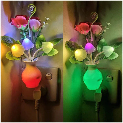 LED Night Light With Sensor Plug-in Auto Switch Rose Flower Mushroom Night Lamp Wall Light Myle Cart