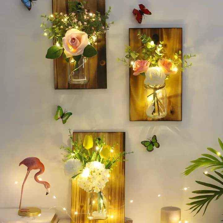 Flower Garland Jar home decoration flower led jar with wooden hanging Myle Cart