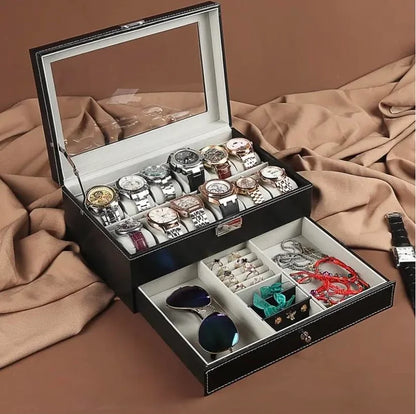 Double Layer 12 Grid Watch organzier and jewellery Organizer in best quality leather material.
