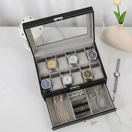 Double Layer 12 Grid Watch organzier and jewellery Organizer in best quality leather material.