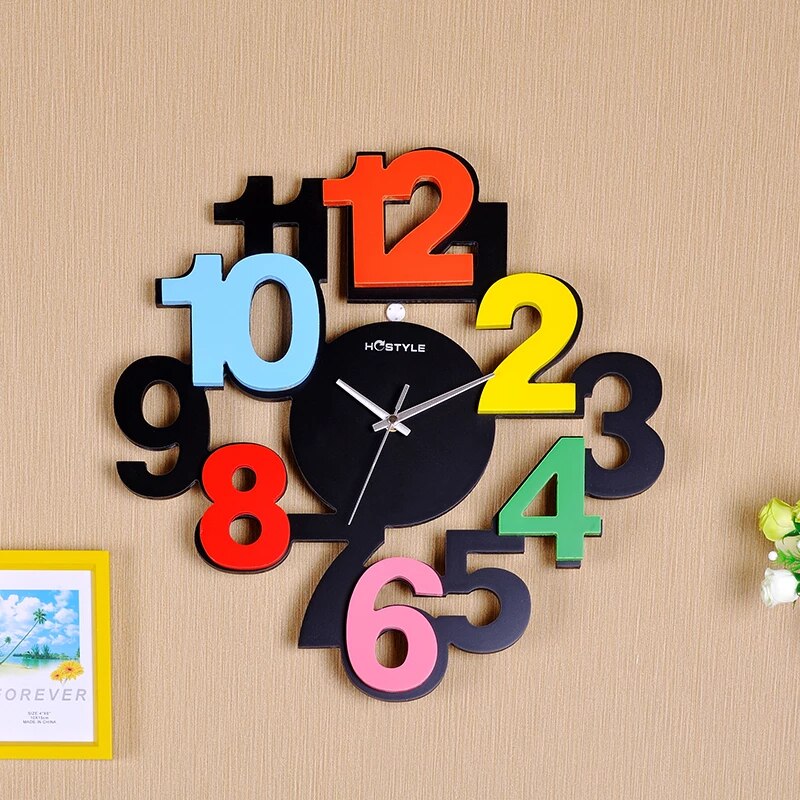 Imported Wooden colorful digit wall Clock Myle Cart