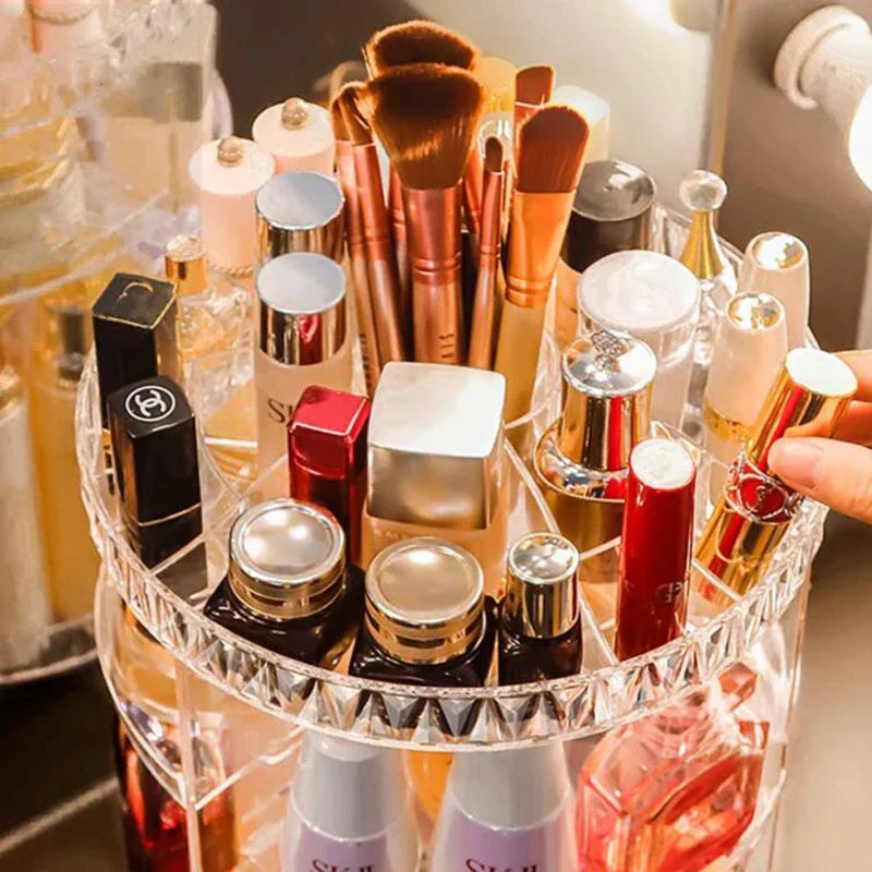 360 Degree Rotating Cosmetic Storage Box Makeup Organizer Cosmetics Storage Rack Fashion Beauty Crystal helf Display Stand Myle Cart