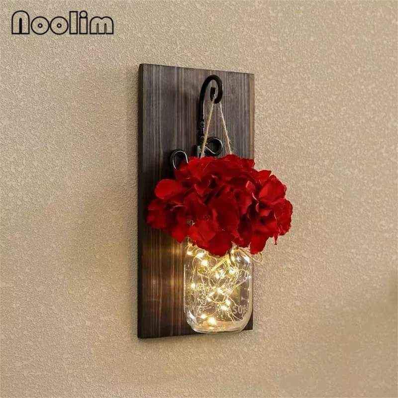 Flower Garland Jar home decoration flower led jar with wooden hanging Myle Cart