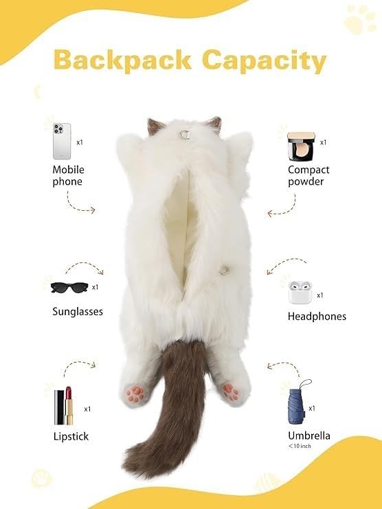 Realistic Cat Crossbody Bag — Cute Faux Fur Animal Purse