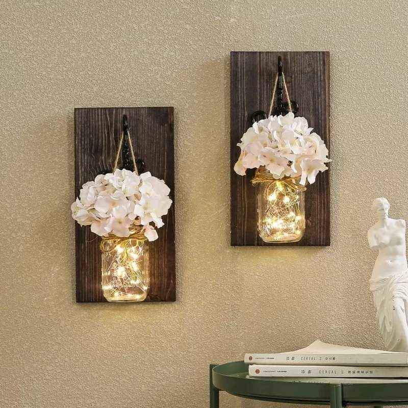 Flower Garland Jar home decoration flower led jar with wooden hanging Myle Cart