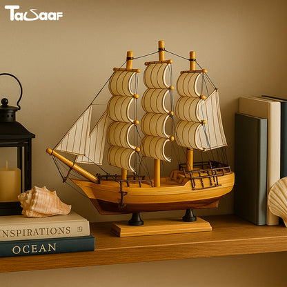 Elegant Wooden Sailing Ship Model Set – Nautical Home Décor