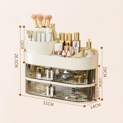 Rotating Makeup Organizer Display Case with Drawer