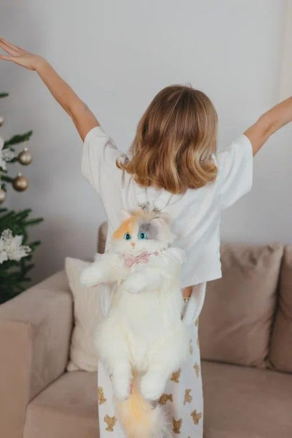 Realistic Cat Crossbody Bag — Cute Faux Fur Animal Purse