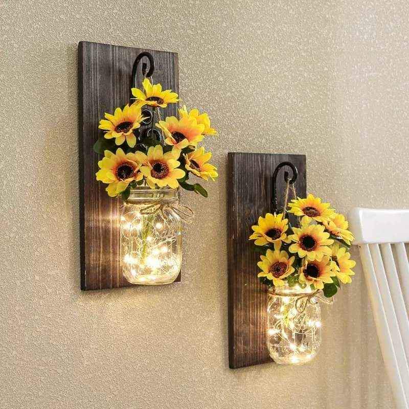 Flower Garland Jar home decoration flower led jar with wooden hanging Myle Cart