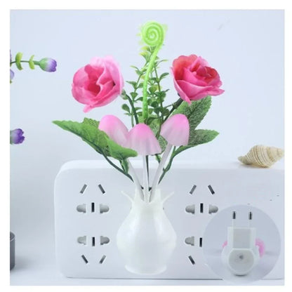 LED Night Light With Sensor Plug-in Auto Switch Rose Flower Mushroom Night Lamp Wall Light Myle Cart