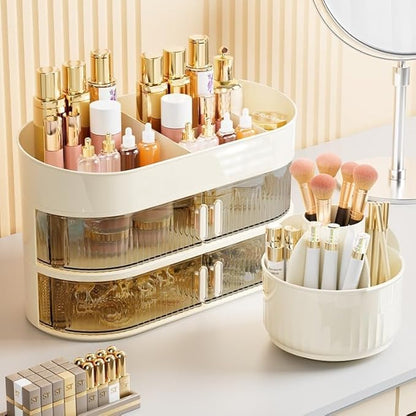 Rotating Makeup Organizer Display Case with Drawer