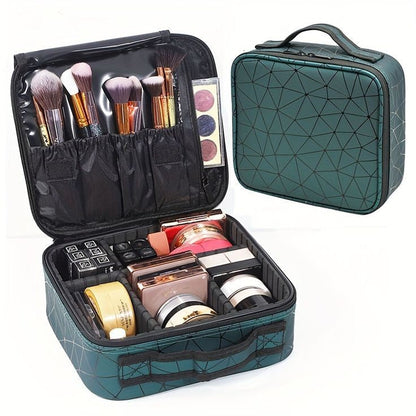 Double layer cosmetic pouch multi-compartment travel organizer
