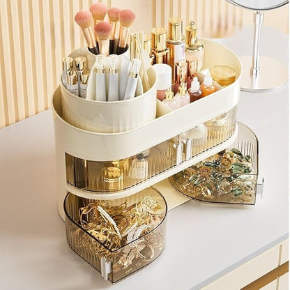 Rotating Makeup Organizer Display Case with Drawer