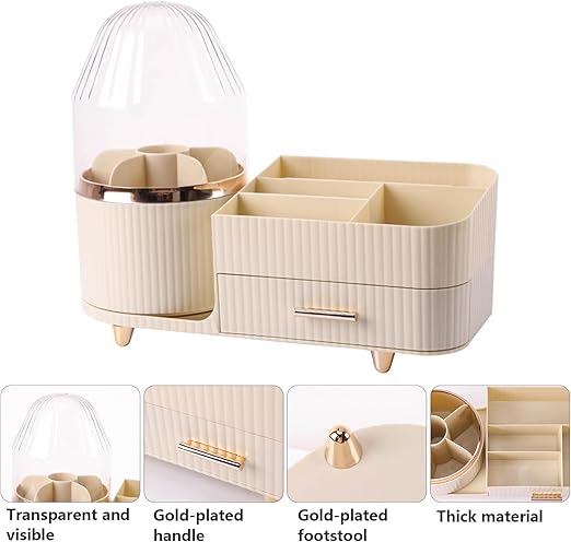 360° Rotating Makeup Organizer For Vanity with Drawer