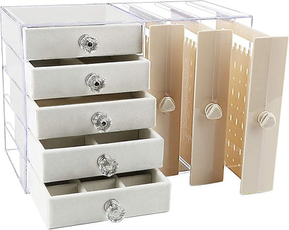 Jewellery organizer with multi drawers and transparent jewellery hanging option