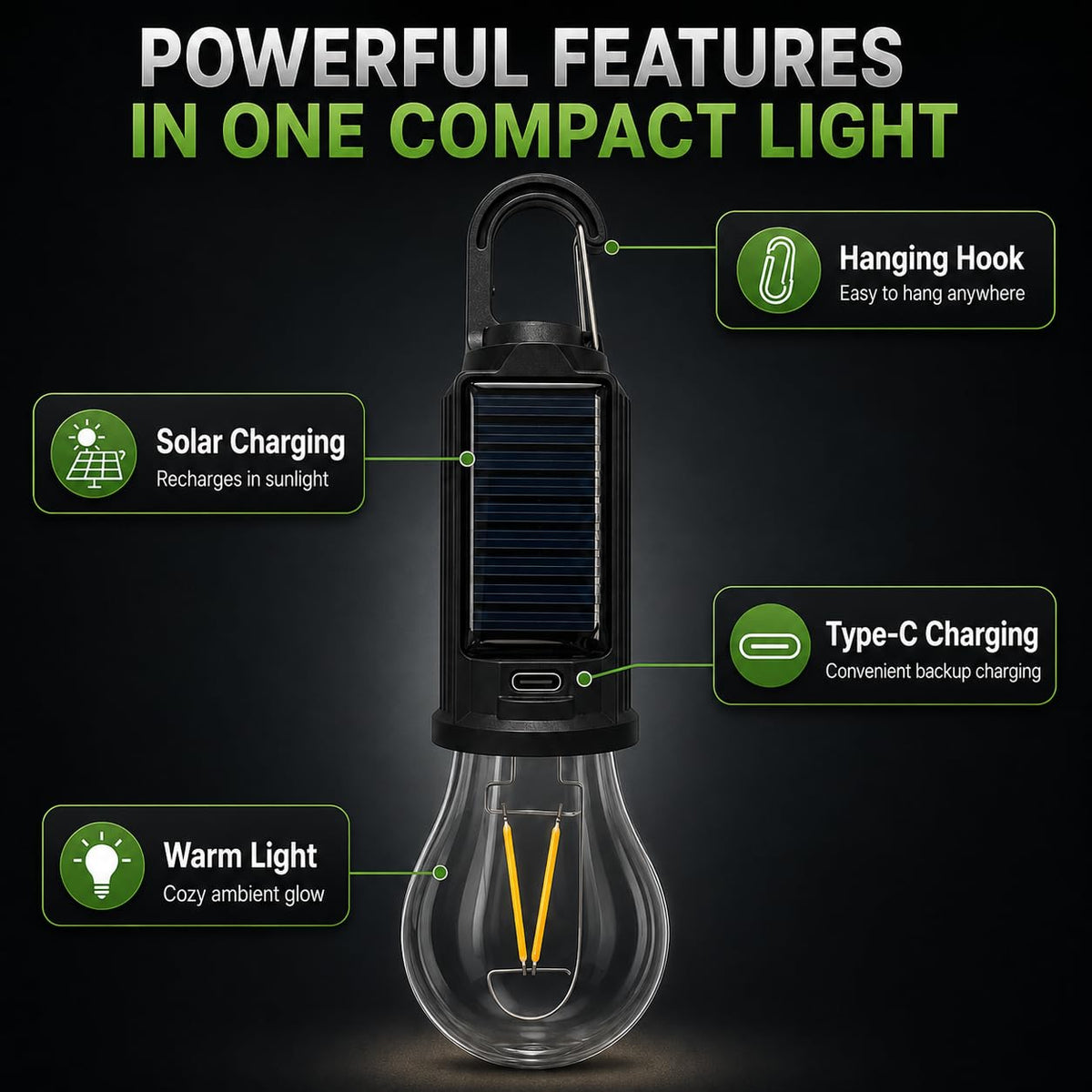 LED Rechargeable Solar Bulb Lamp — Camping, Load Shedding & Home Use