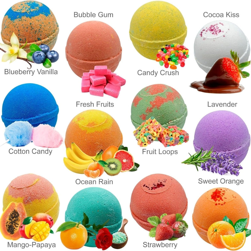 Colorful fizzing bath bombs for children with hidden toys