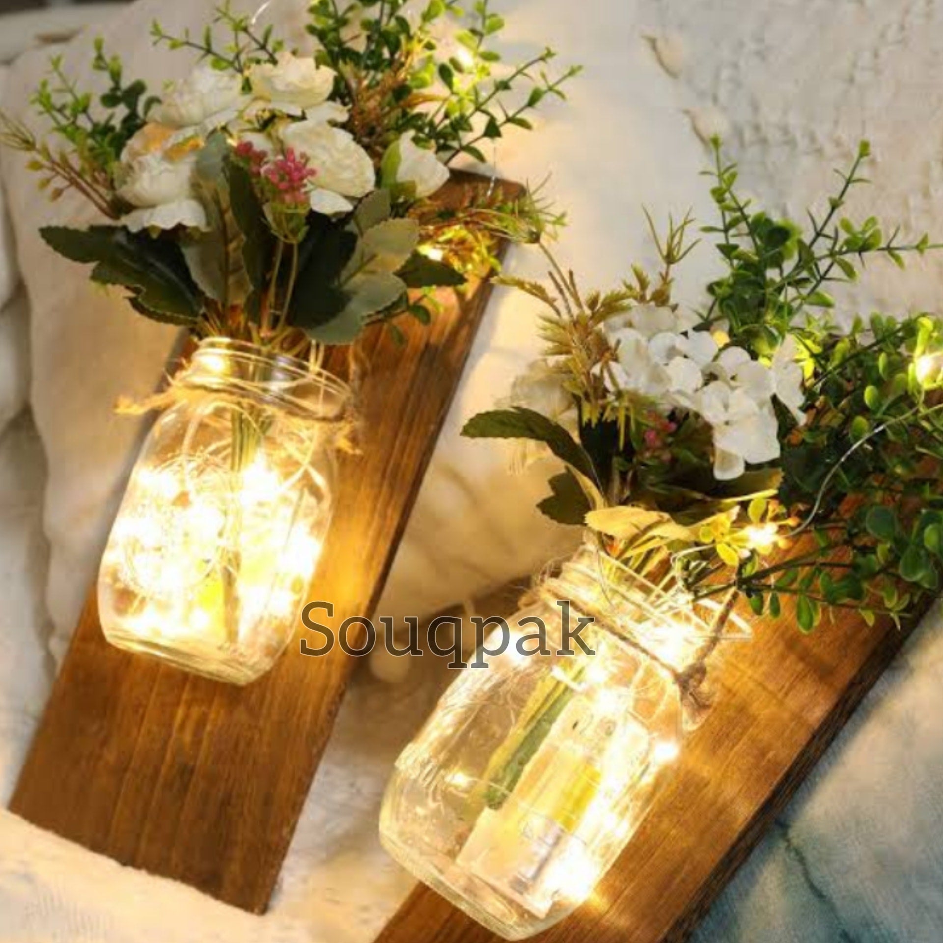 Flower Garland Jar home decoration flower led jar with wooden hanging Myle Cart