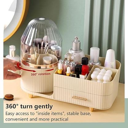 360° Rotating Makeup Organizer For Vanity with Drawer