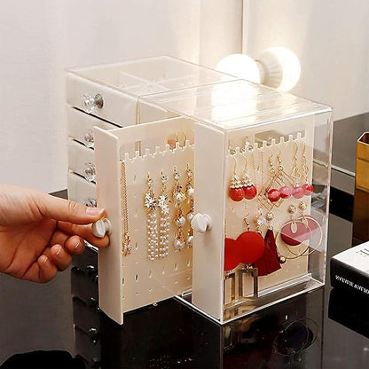 Jewellery organizer with multi drawers and transparent jewellery hanging option