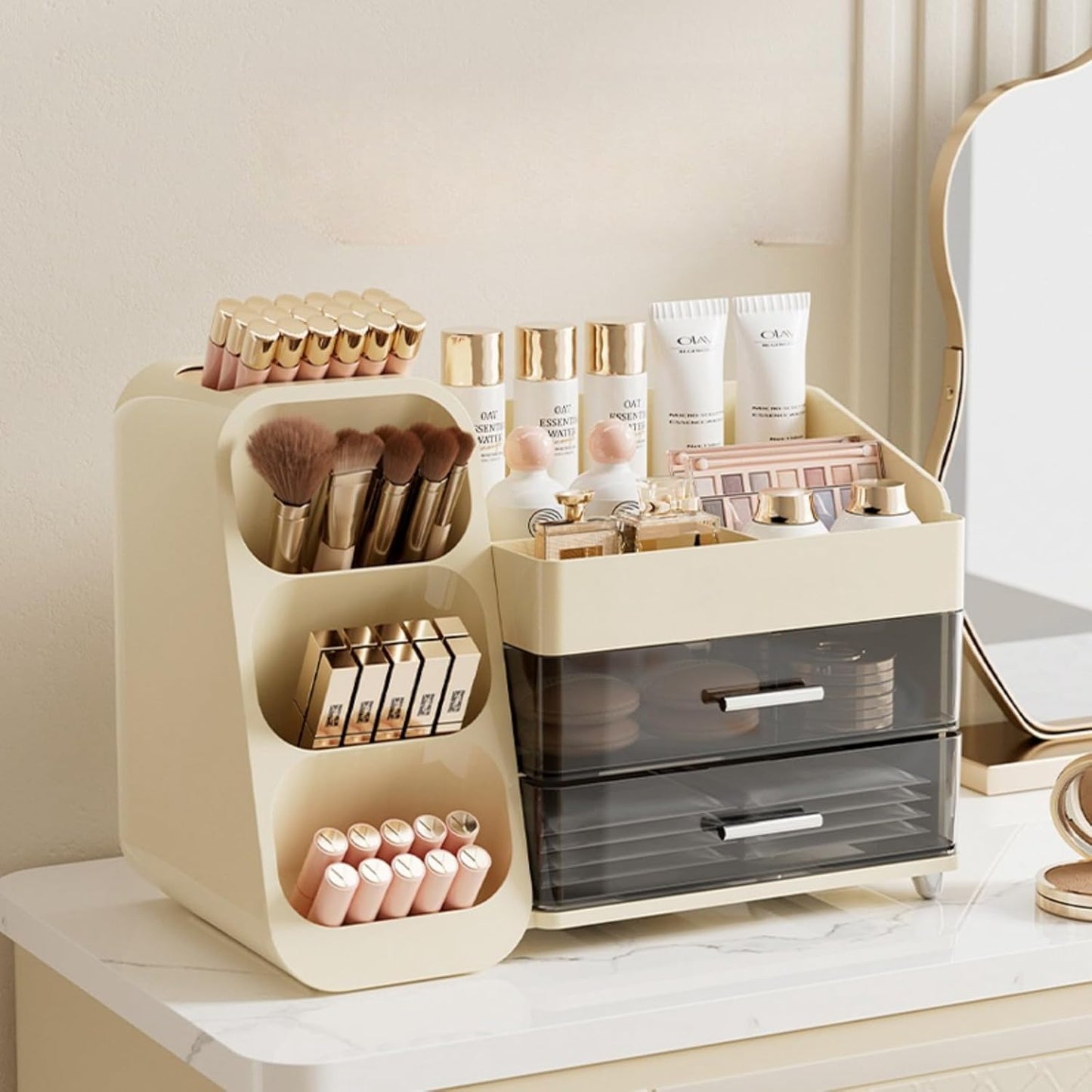 Large Capacity Countertop Makeup Organizer with Drawers