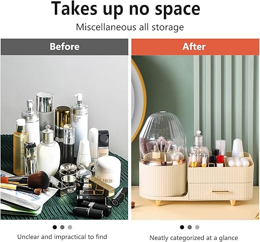 360° Rotating Makeup Organizer For Vanity with Drawer