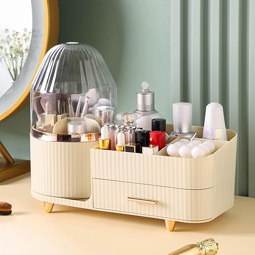 360° Rotating Makeup Organizer For Vanity with Drawer