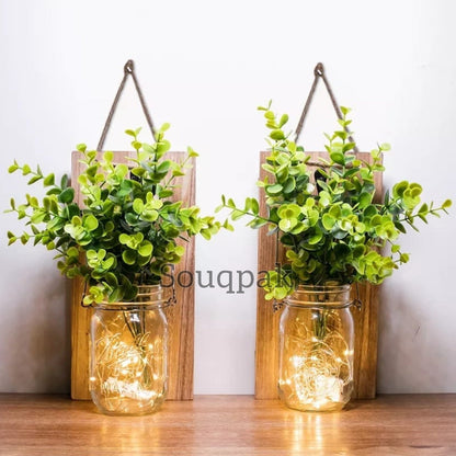 Flower Garland Jar home decoration flower led jar with wooden hanging Myle Cart