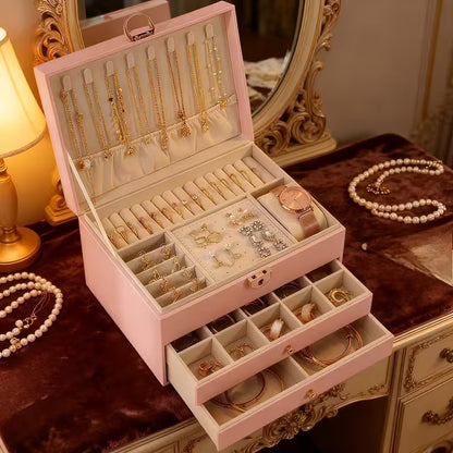 Luxury Jewelry Organizer Box with Lock – Velvet Lined Storage for Rings, Earrings, Necklaces & Watches (1–3 Layer Options) (Only Empty Box)