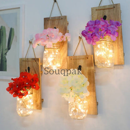 Flower Garland Jar home decoration flower led jar with wooden hanging Myle Cart