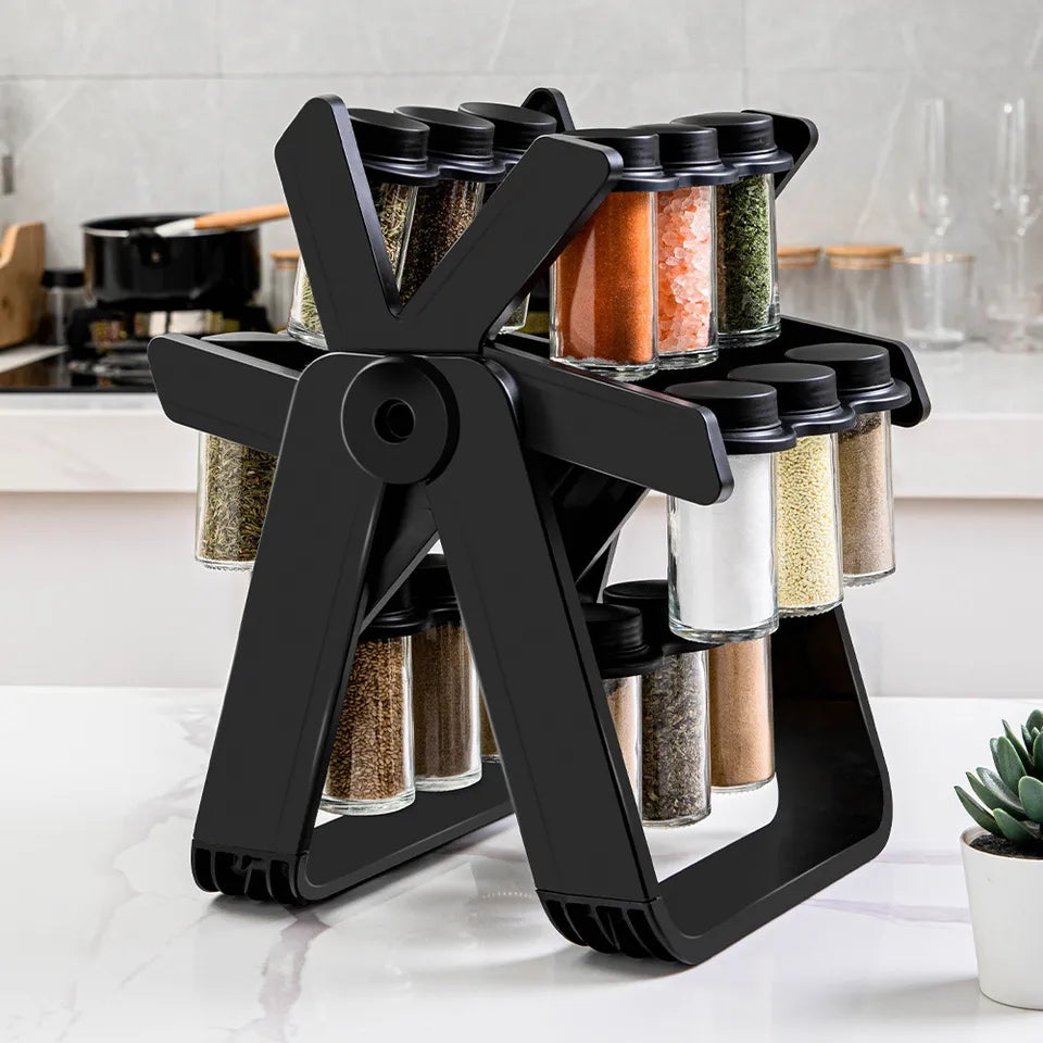 18PCS Jar Spice Rack Rotating Myle Cart