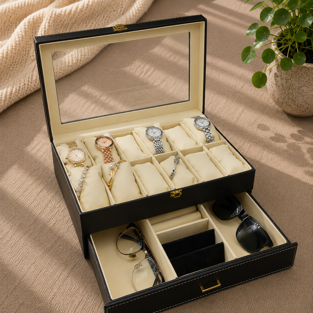 Watch & Jewellery Organizer Box | Premium Leather | 3 to 24 Grid Options