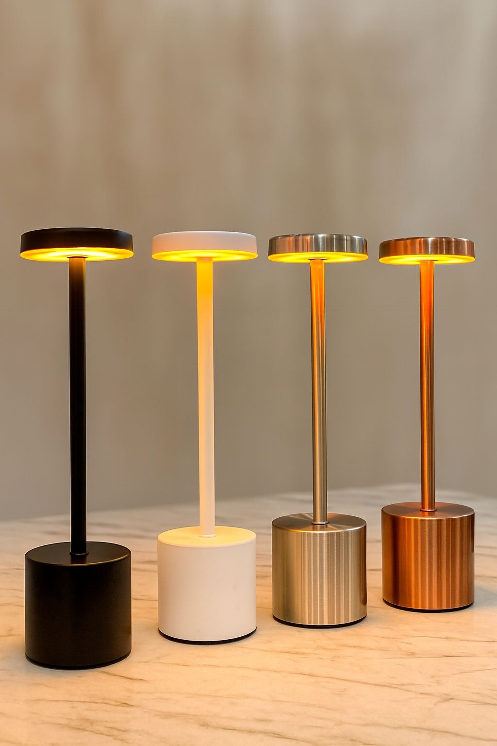 Rechargeable metal touch sensor LED table lamp gold finish glowing warm light