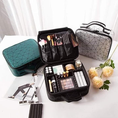 Premium double layer cosmetic organizer bag multi-compartment makeup pouch