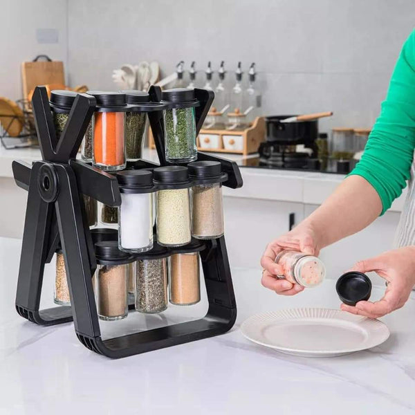 18PCS Jar Spice Rack Rotating Myle Cart